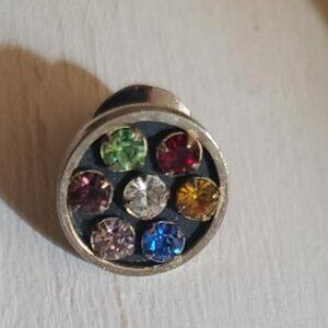 Rainbow Rhinestone Vintage Mid Century 1960's Lapel Pin Tie Tack Brooch